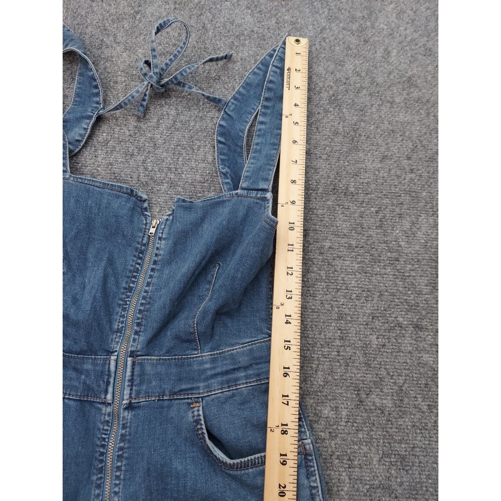 WE THE FREE PEOPLE Denim Overalls 4 Blue Curvy 2nd Ave Bootcut Fit Raw Hem - Picture 8 of 14